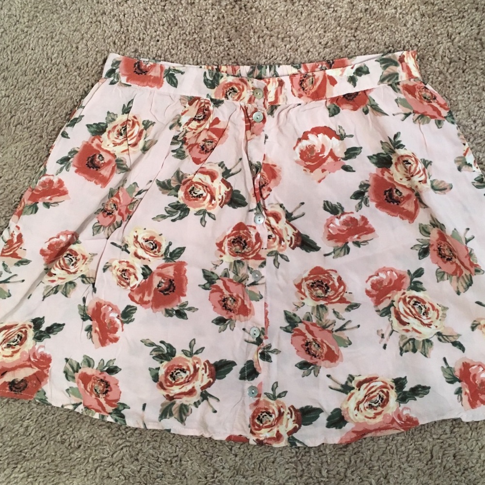 Pink Floral Print Skirt